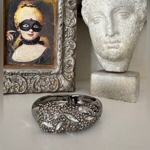 Alexis Bittar Gunmetal Crystal-Embellished Hinged Bangle Bracelet